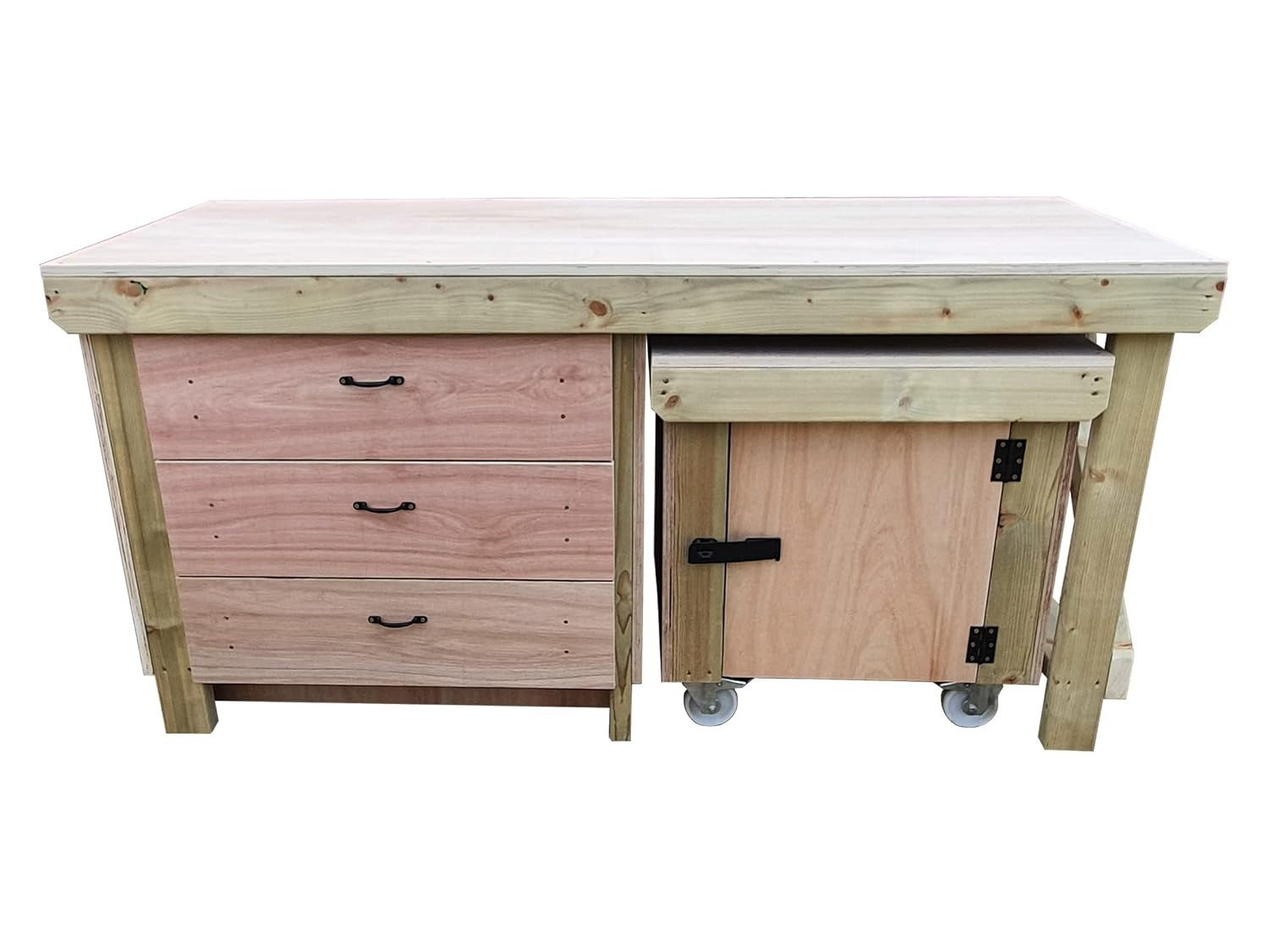 5ft Heavy Duty Wooden Workbench with Drawers & Lockable Cupboard – 18mm Top