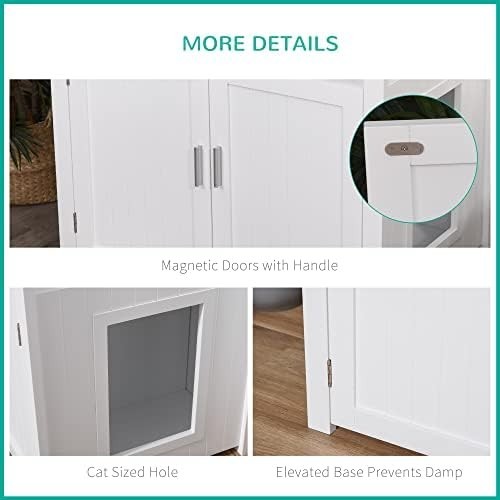 Modern Hidden Cat Litter Box Cabinet with Shelves, Large Storage & Side Table
