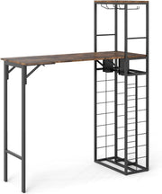 Foldable Bar Dining Table with Wine Rack, 2-Tier Storage, Rustic Brown Metal