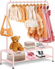 Kids Clothes Rail Light Pink Mini Dress Up Rack 2 Shelves