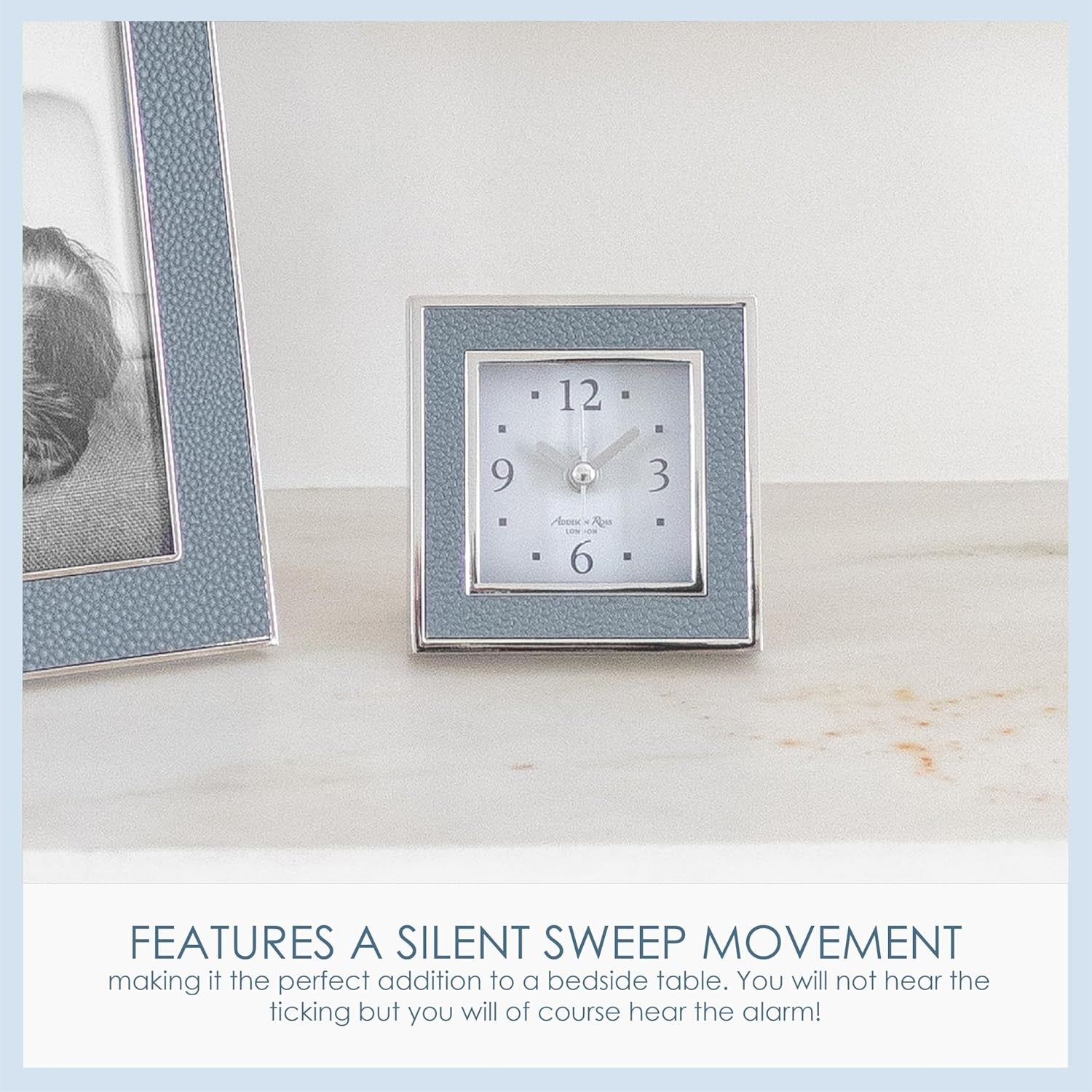 Silent Sweep Square Bedside Alarm Clock Luxury Compact Night Clock