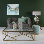 Velvet Round Mint Green Footstool | Gold Base Ottoman Accent Seat Stool