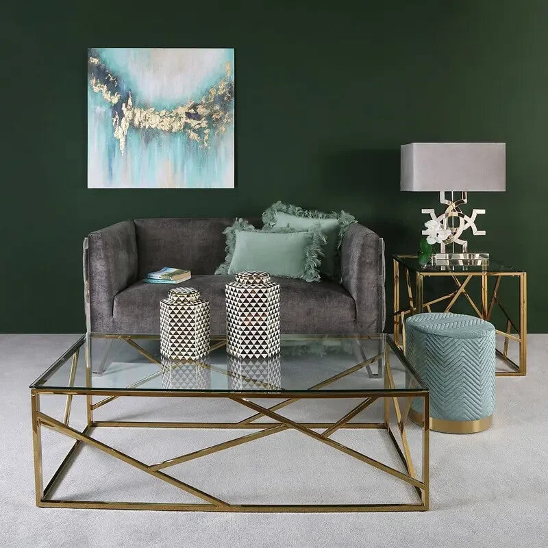 Velvet Round Mint Green Footstool | Gold Base Ottoman Accent Seat Stool
