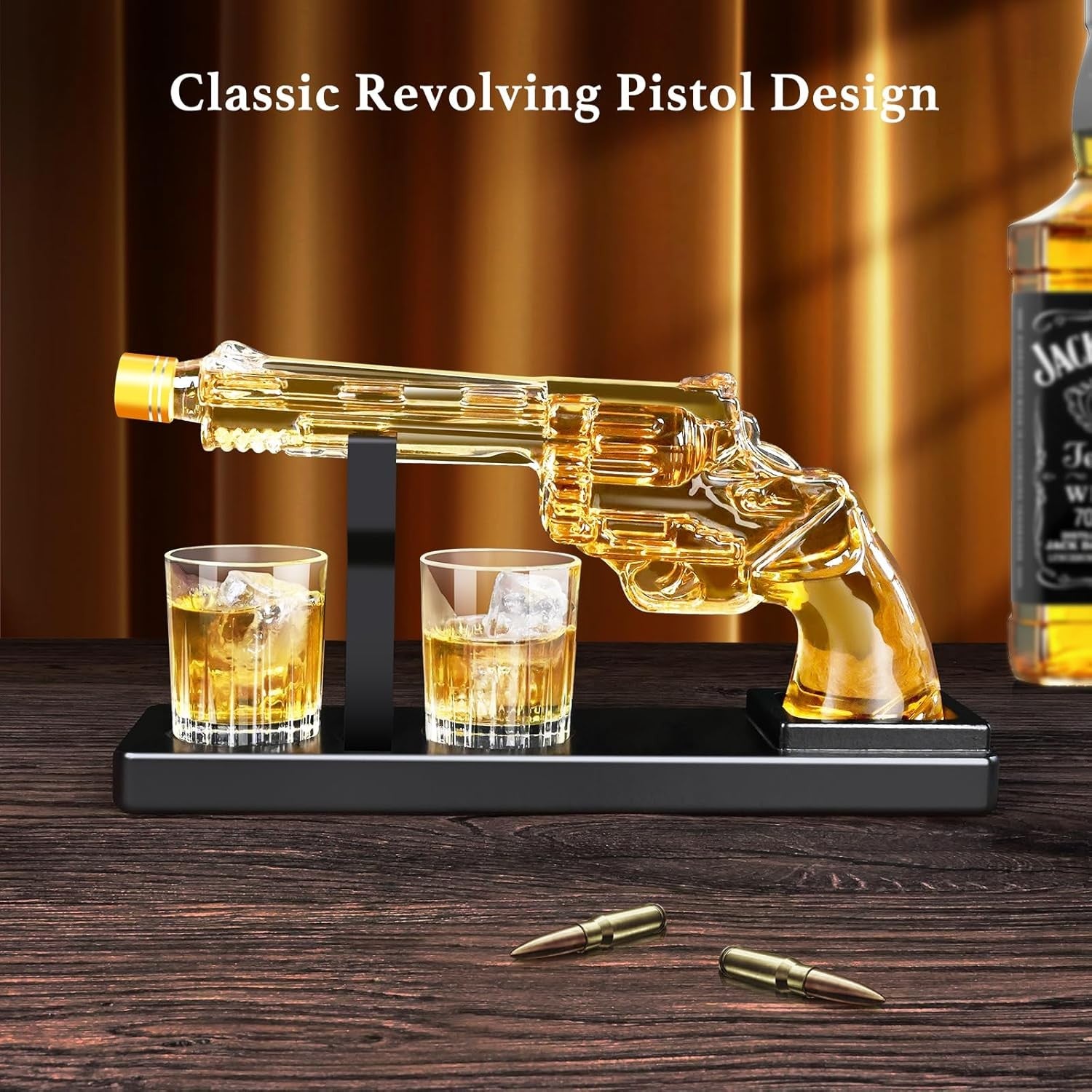 Gun Style Whiskey Decanter Set with 2 Shot Glasses Revolver Liquor Gift 9oz