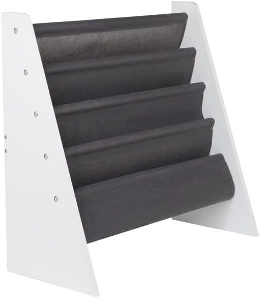 Kids 4 Tier Sling Bookshelf MDF & Fabric Book Storage Rack Grey