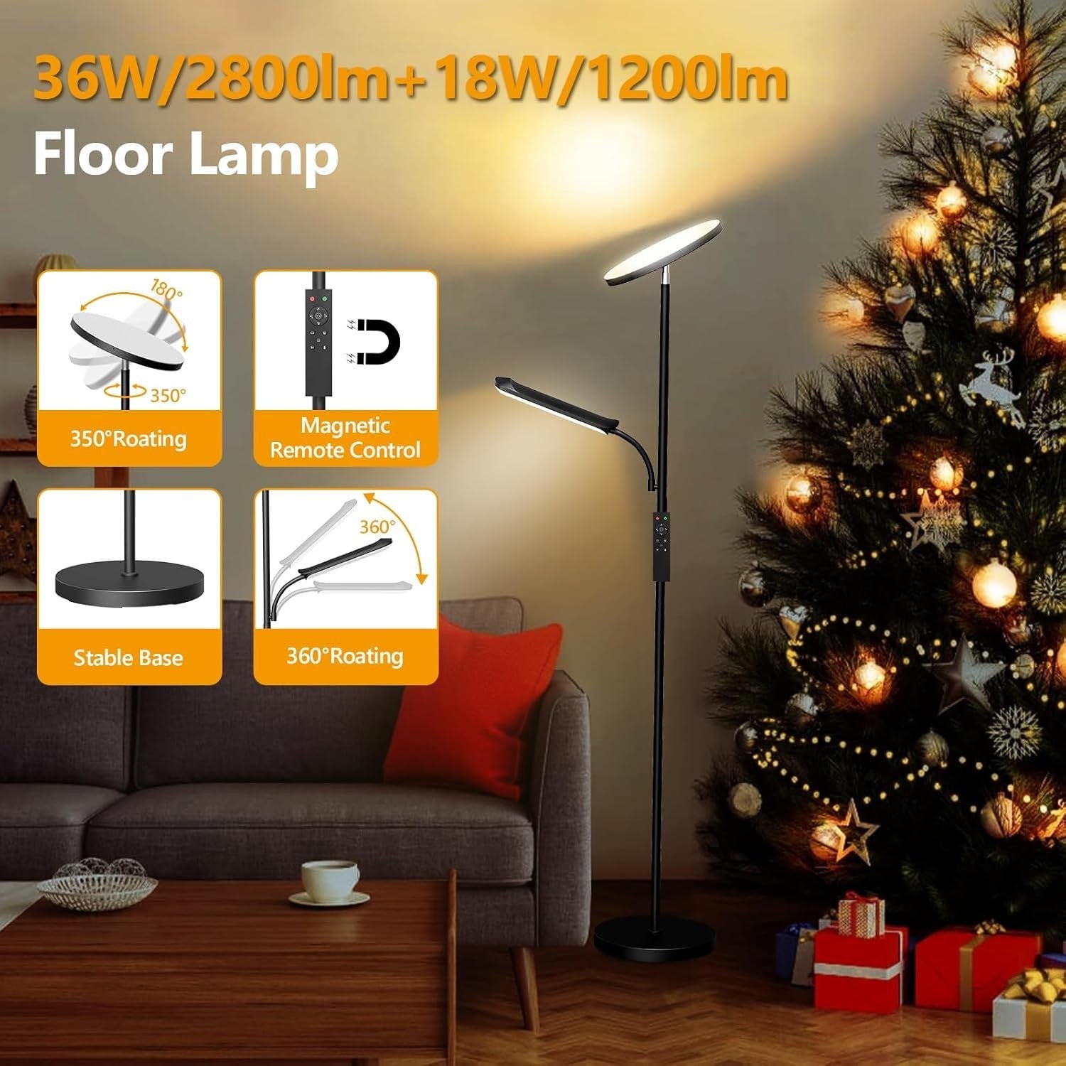 Dimmable LED Floor Lamp with Remote, 4 Color Temps & Auto Shut-Off