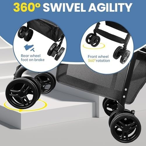 Folding Shopping Cart 80lb Collapsible Two Tier Swivel Wheel Trolley