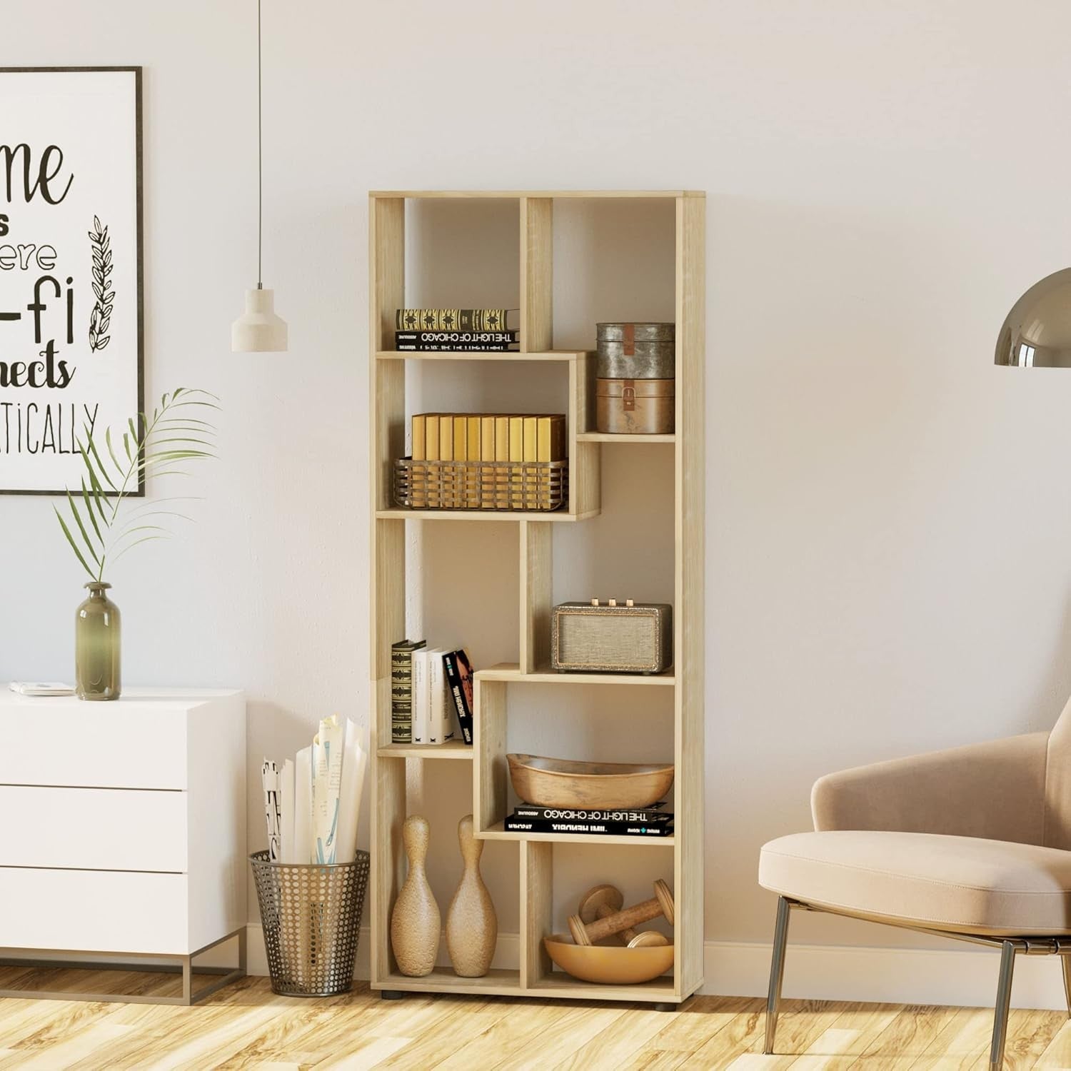 Modern 8-Cube Tall Bookcase Room Divider – Freestanding Storage Unit 178cm