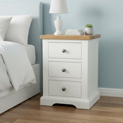 Snow White Oak Top 3 Drawer Bedside Table Solid Wood Cabinet 48x40x67cm