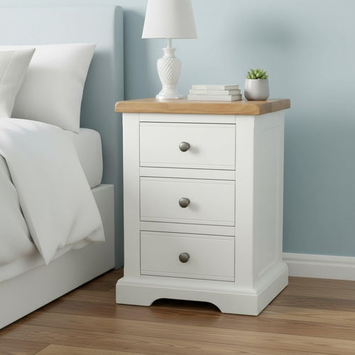Snow White Oak Top 3 Drawer Bedside Table Solid Wood Cabinet 48x40x67cm