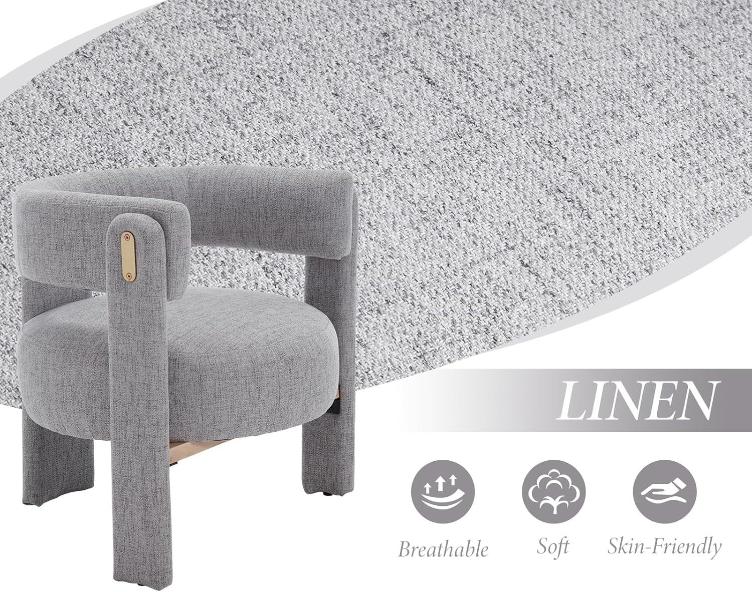 Grey Linen Accent Armchair – Semi-Circular Modern Lounge Chair for Living Room