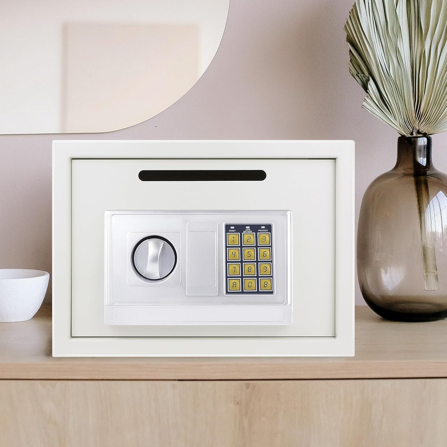 16L Home Safe Box Digital Keypad Security Lock Cash Document White