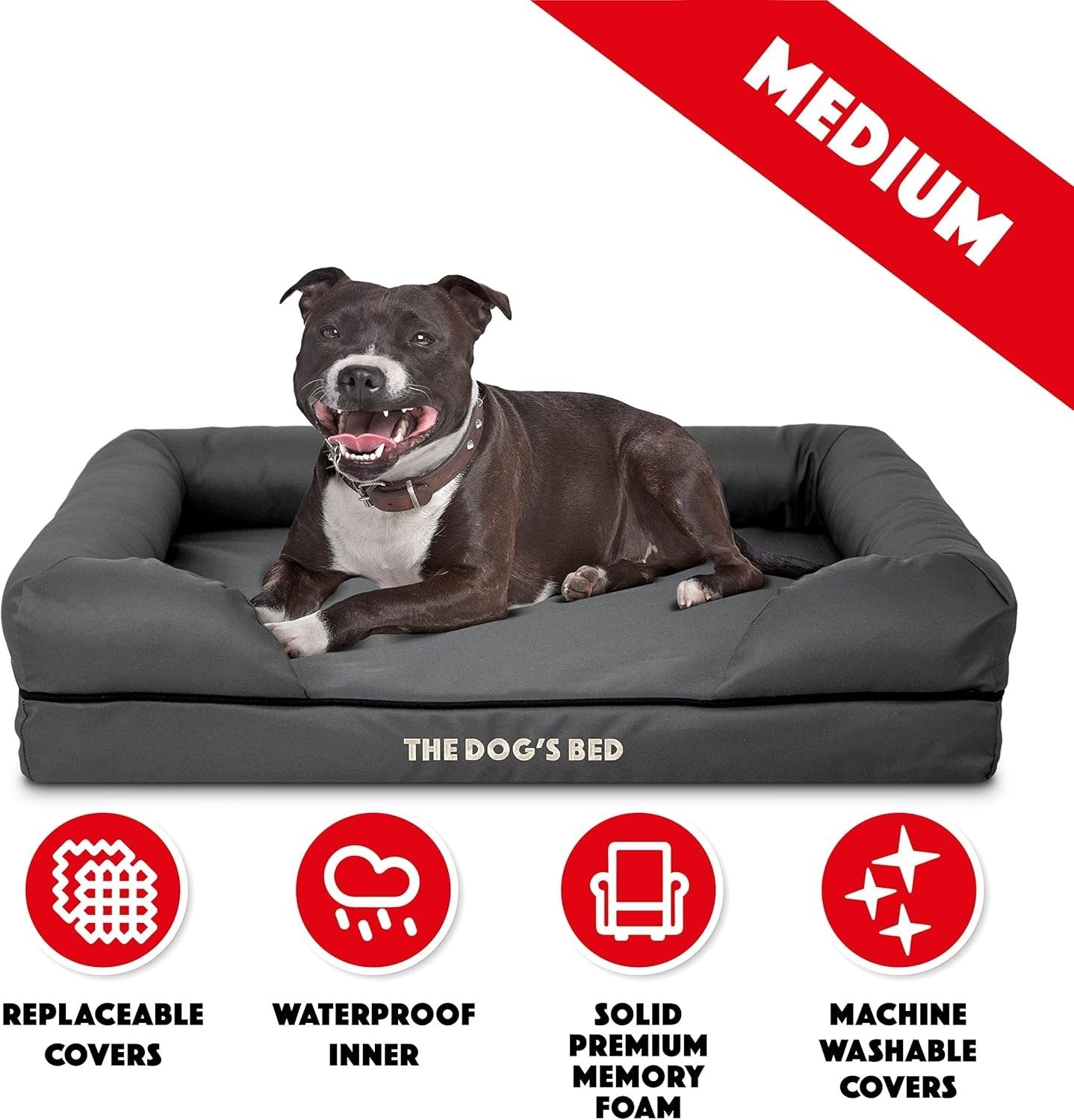 Medium Orthopedic Memory Foam Dog Bed Washable Bolster