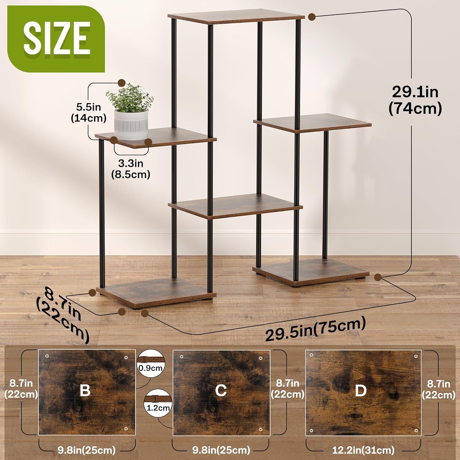 6 Tier Metal Wood Plant Stand Indoor Outdoor Heavy Duty Flower Shelf Rack