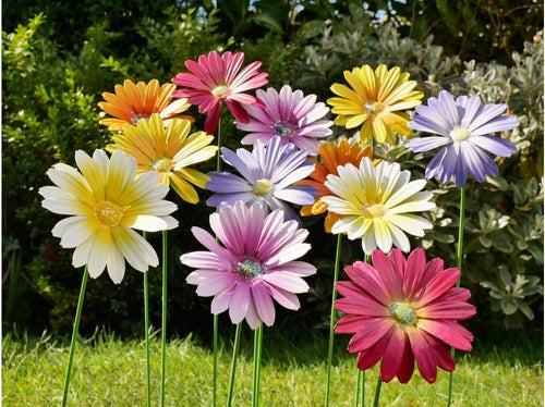 Metal Garden Flower Stakes Set of 12 Outdoor Decor Floral Yard Ornaments 58cm