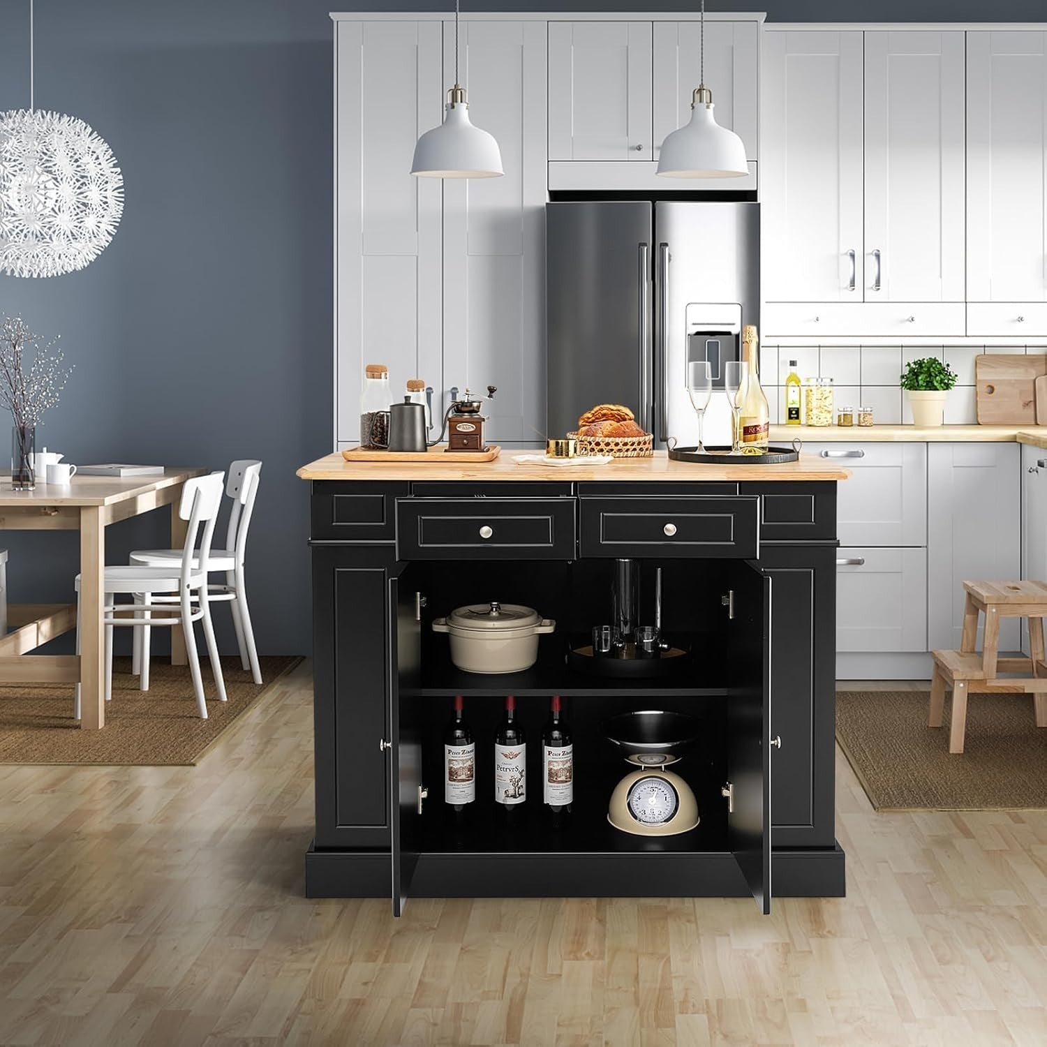 Extendable Kitchen Island with Storage Drawers & Adjustable Shelves