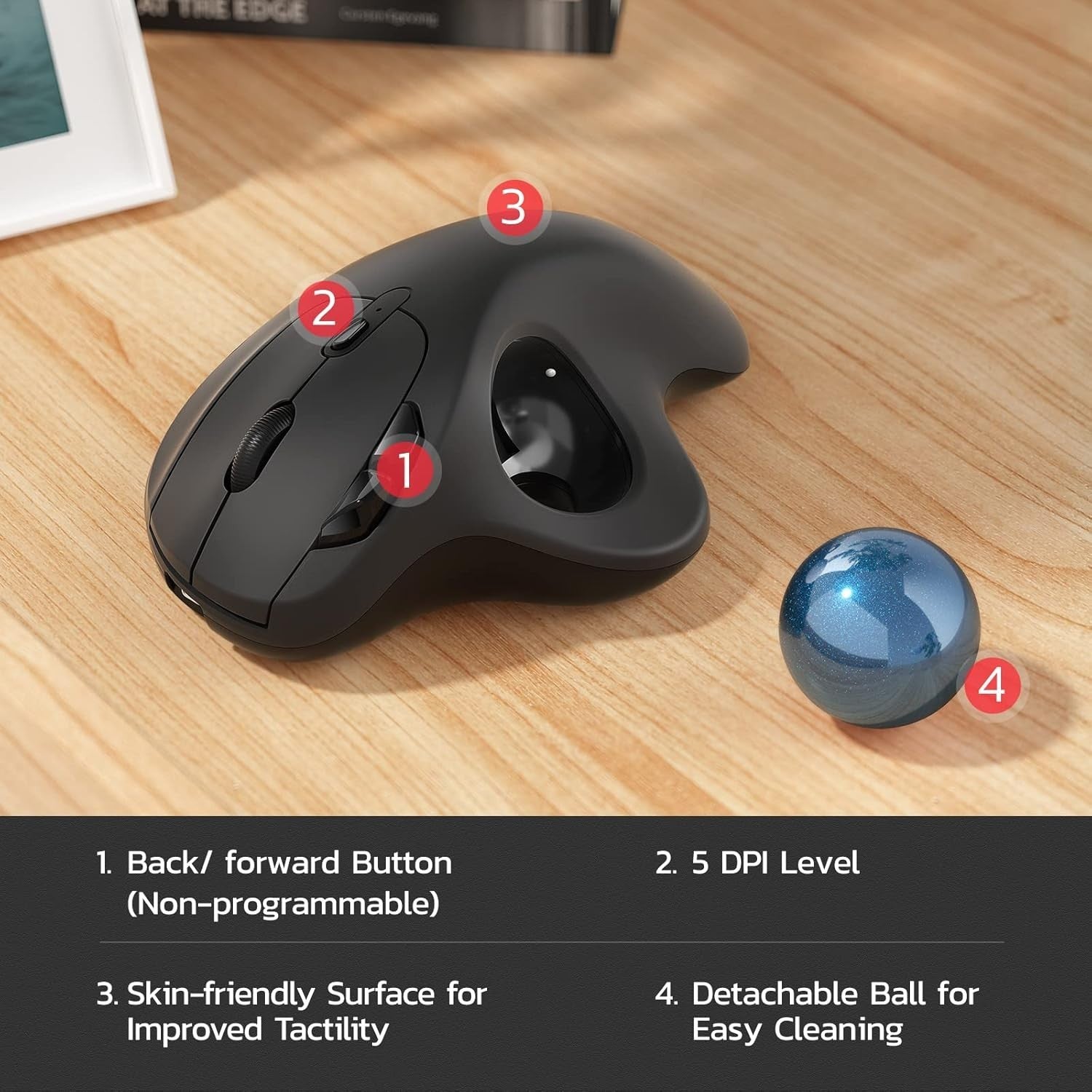 Wireless Trackball Mouse Ergonomic Rechargeable Bluetooth USB 3 Device Blue Ball