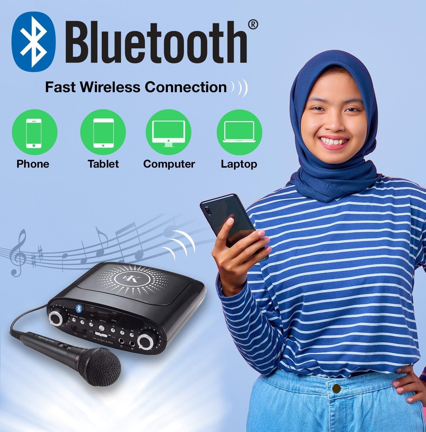 Black Bluetooth Karaoke Machine with Mic AUX MP3 Headphone Jack