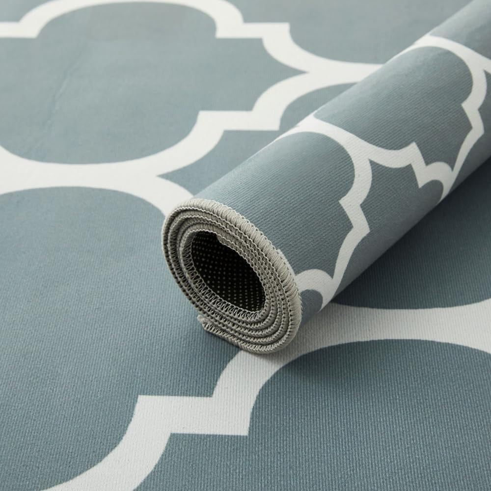 Blue Runner Rug 80x300cm Trellis Non-Slip Soft Hallway Carpet Modern Easy Clean