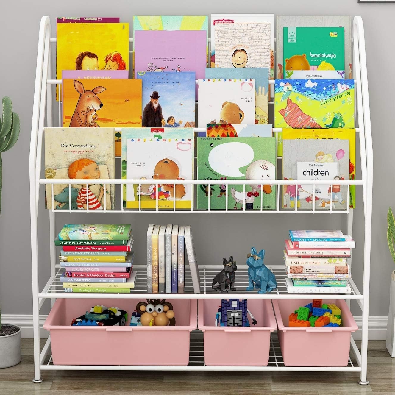 Kids 5-Tier Metal Bookshelf with Sling & Mesh Shelves – Durable, Space-Saving