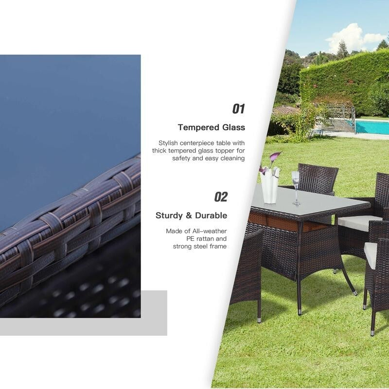 6 Seater Rattan Garden Dining Set Table Chairs Outdoor Furniture Brown Patio