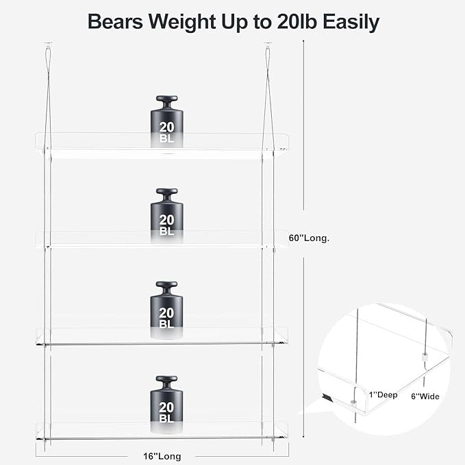 4 Tier Hanging Clear Acrylic Plant Shelf Window Display Rack for Indoor Garden