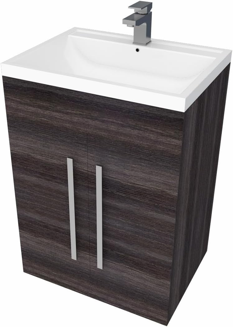 600mm Grey Floor Standing Vanity Unit with Basin Sink & Bathroom Storage