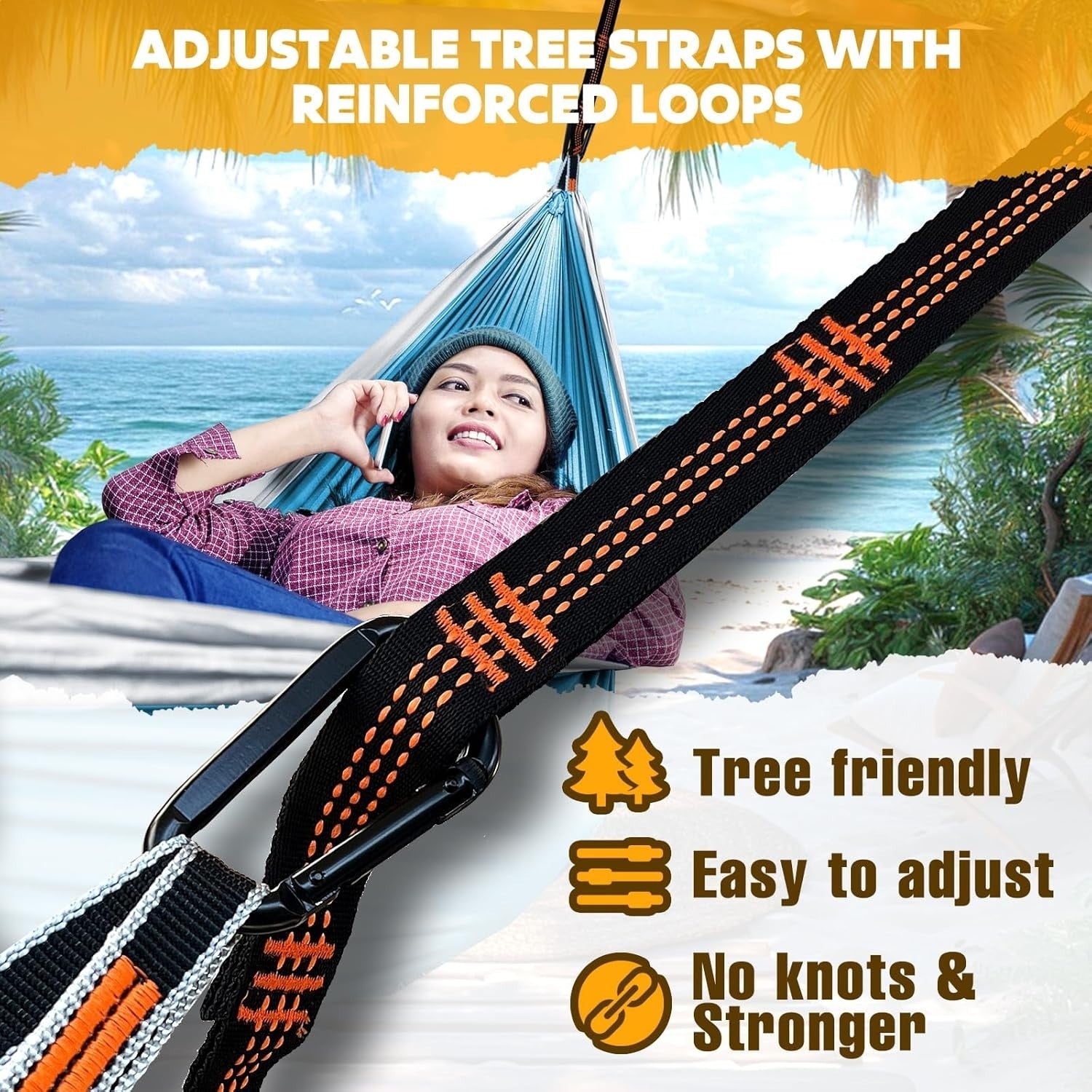 Ultra-Light Camping Hammock 300kg Load Breathable Nylon w/ Carabiners & Straps