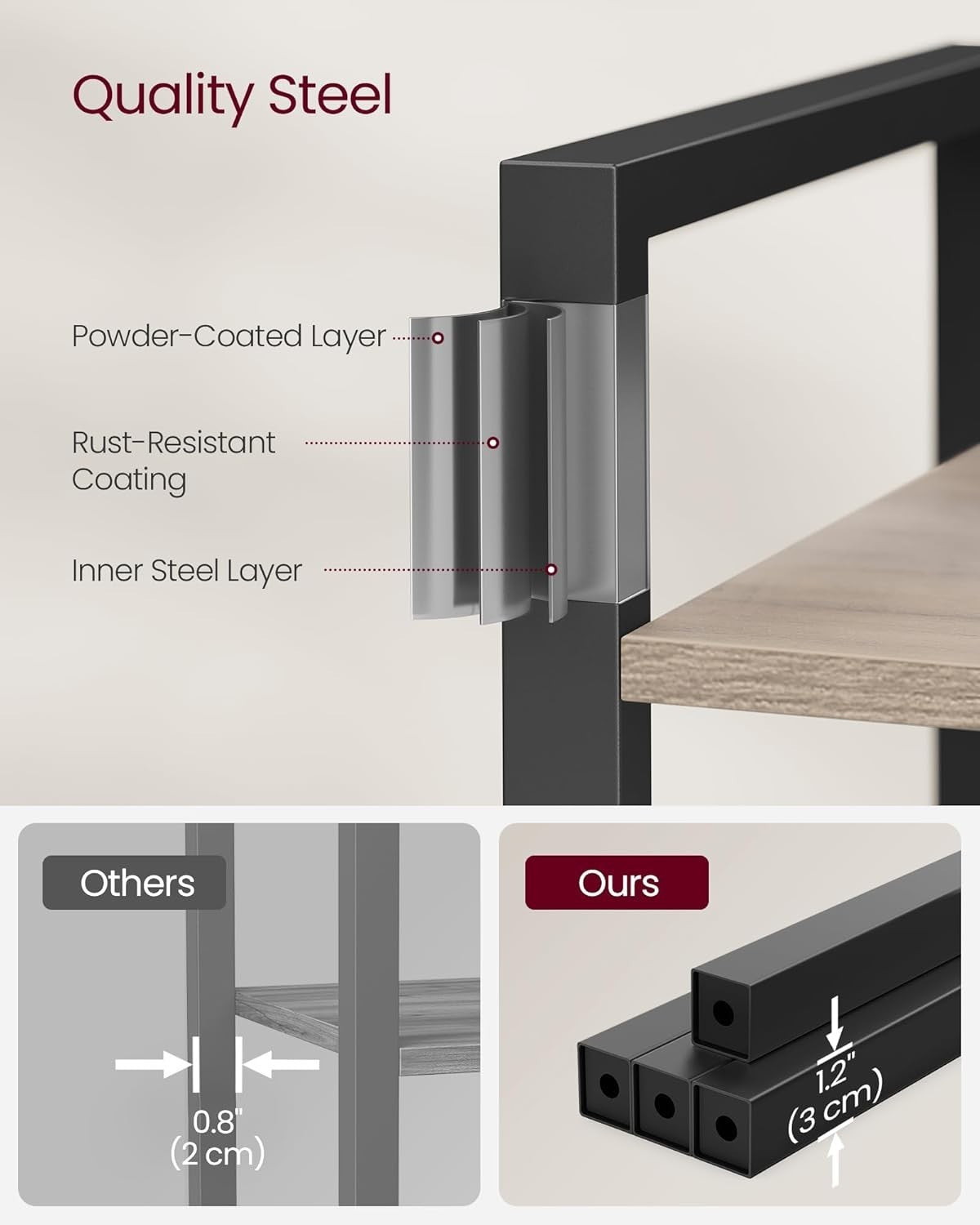 4-Tier Heather Greige Bookcase – Industrial Shelf Storage Unit, 120cm Tall