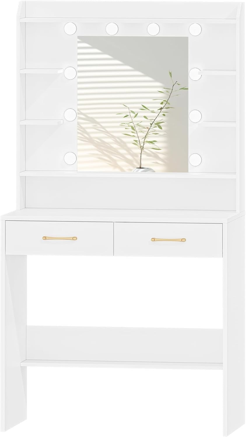 White Dressing Table Makeup Vanity Desk LED Lights Mirror Storage Drawers