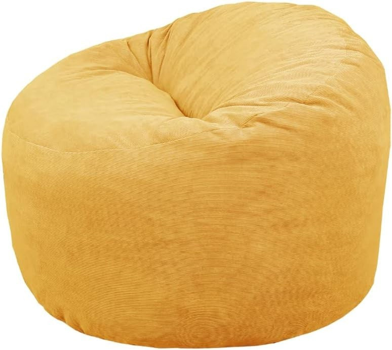 Yellow Corduroy Bean Bag Chair – Adult Lounge Seat, 100cm Foam Filled