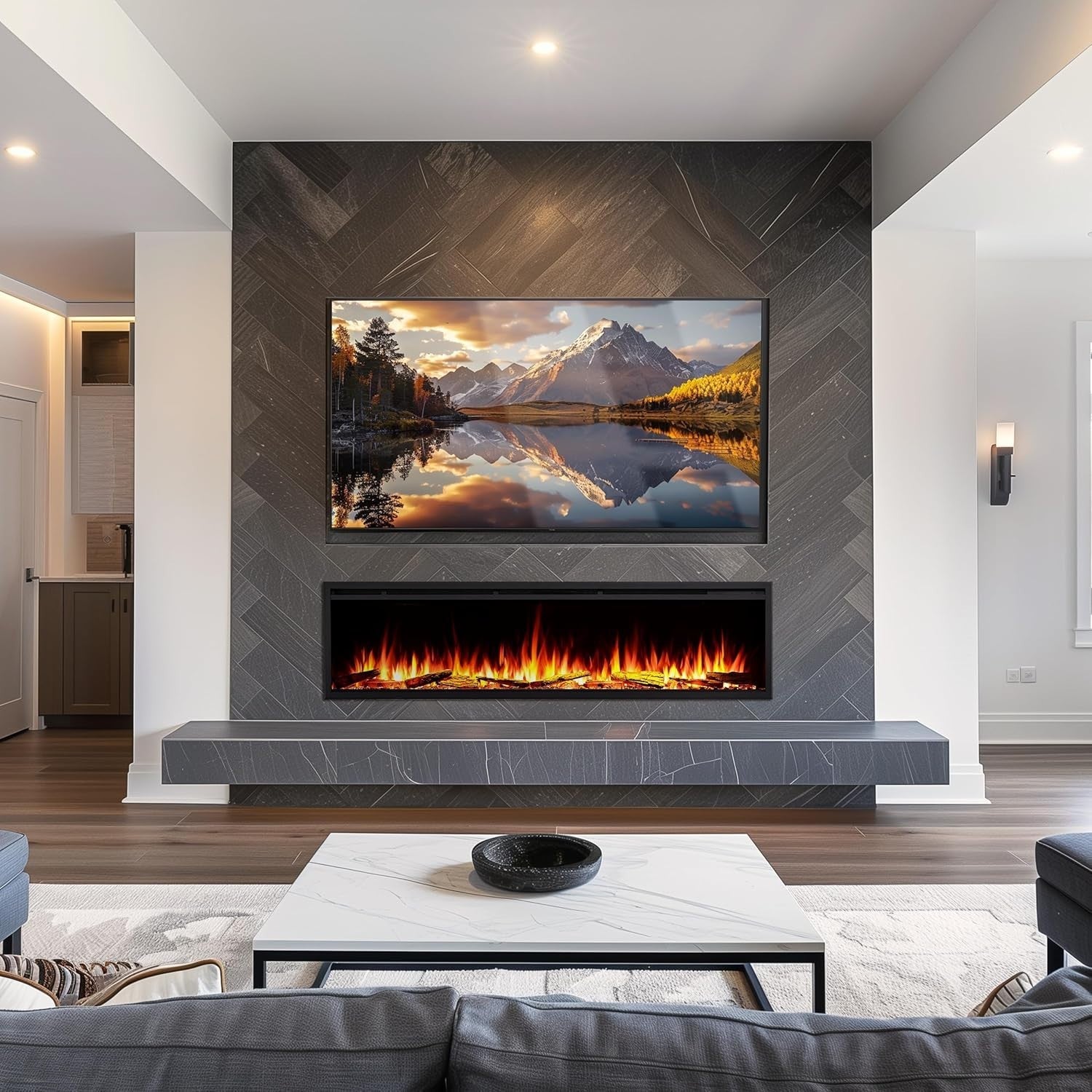 72" Smart Electric Fireplace Inset WiFi Alexa Flame Media Wall Feature