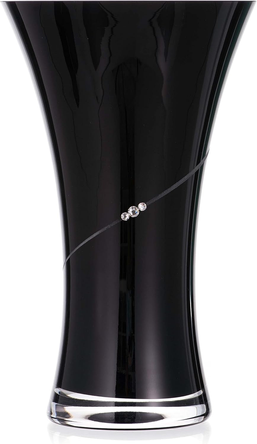 Black Crystal Glass Vase 25cm Luxury Modern Table Centerpiece Decor