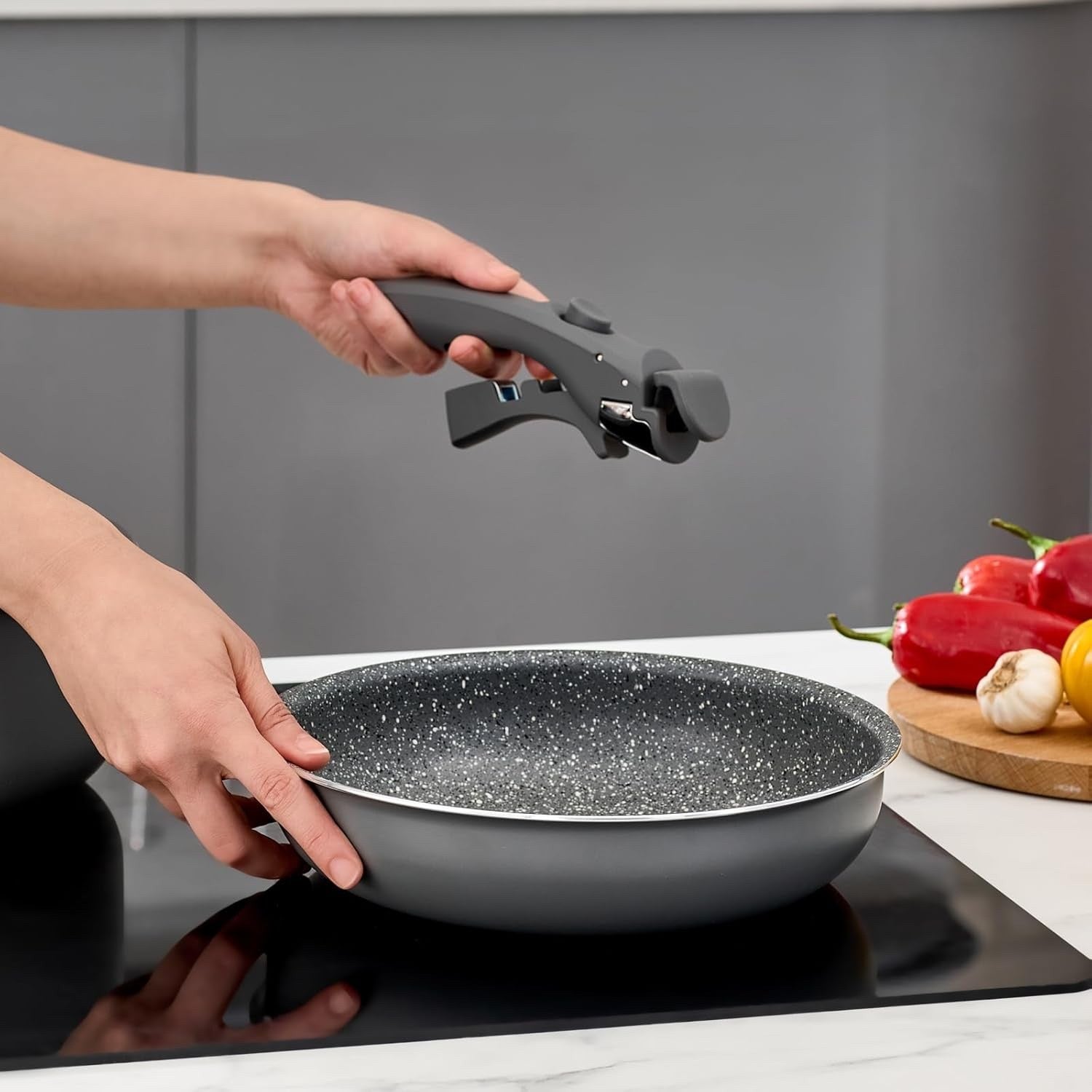6Pcs Induction Non Stick Detachable Cookware Set Ceramic Coating Dishwasher Safe