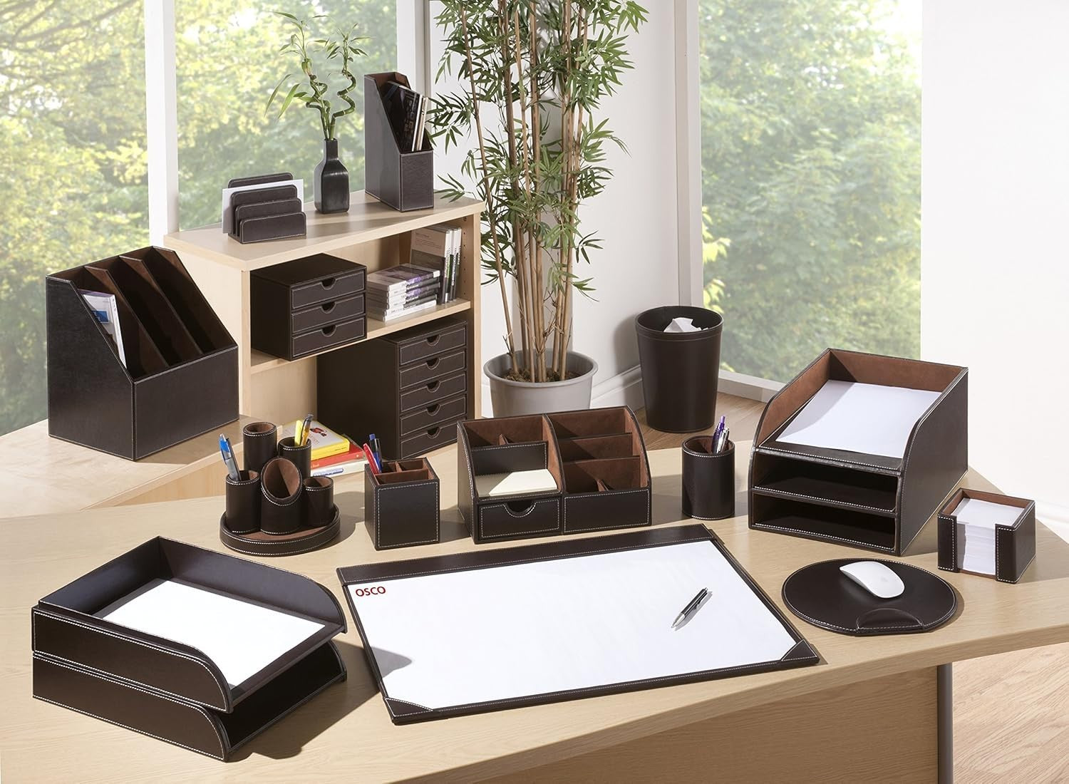 Faux Leather 2-Tier Desk Paper Sorter A4 Document File Organiser