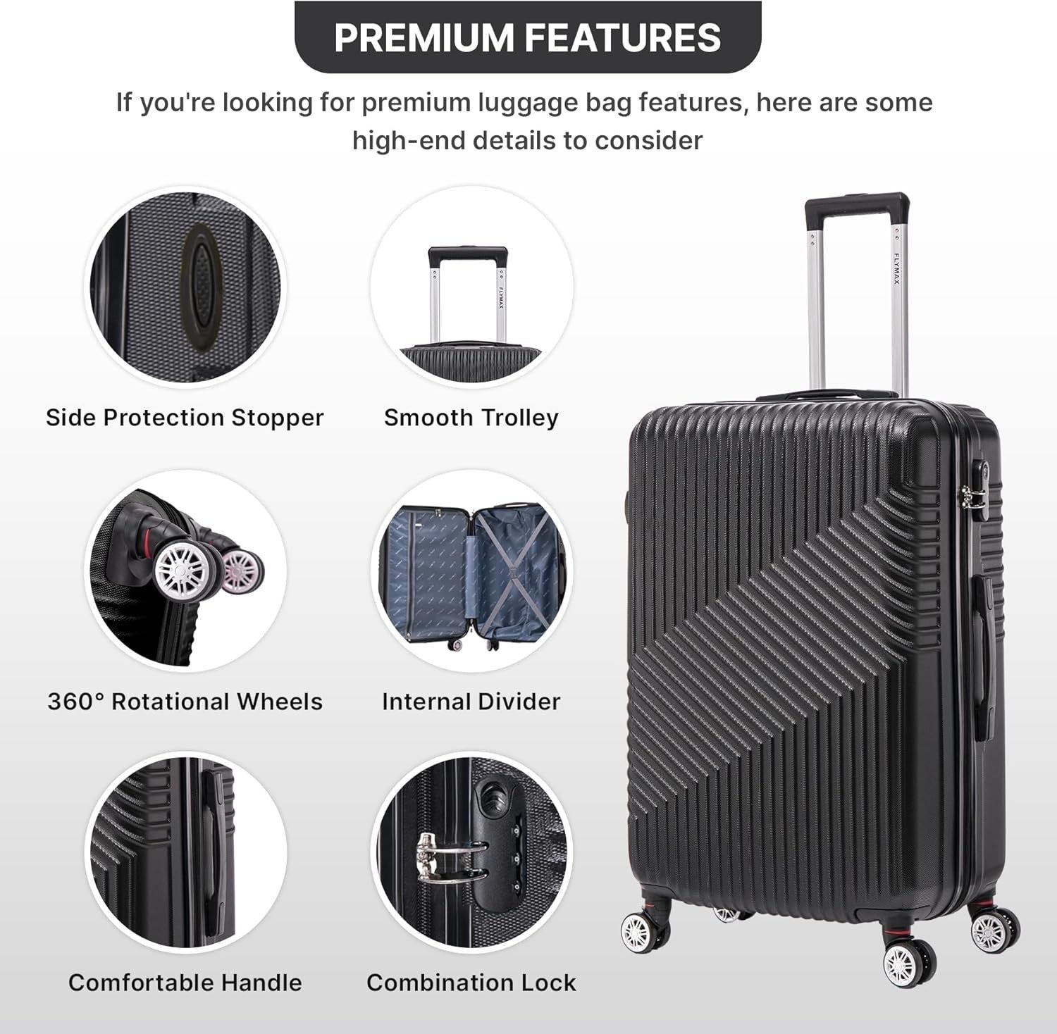 Cabin Luggage 55x35x20 Lightweight Hard Shell Carry On 4 Spinner Wheels