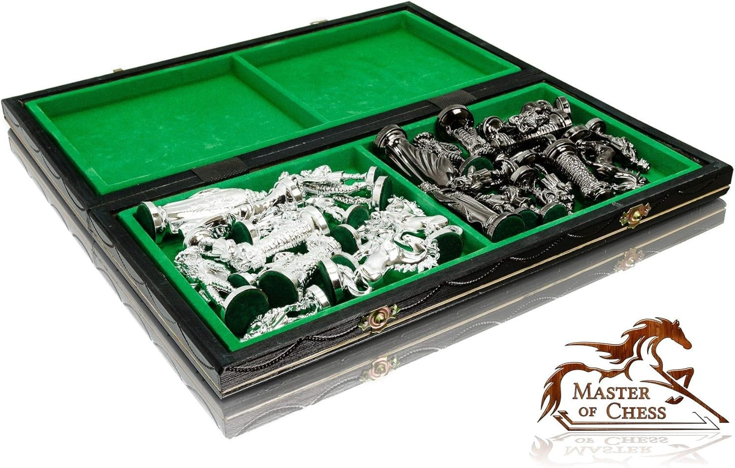 41cm Chrome Medieval Chess Set | Luxury Folding Board | Weighted Metal Pieces