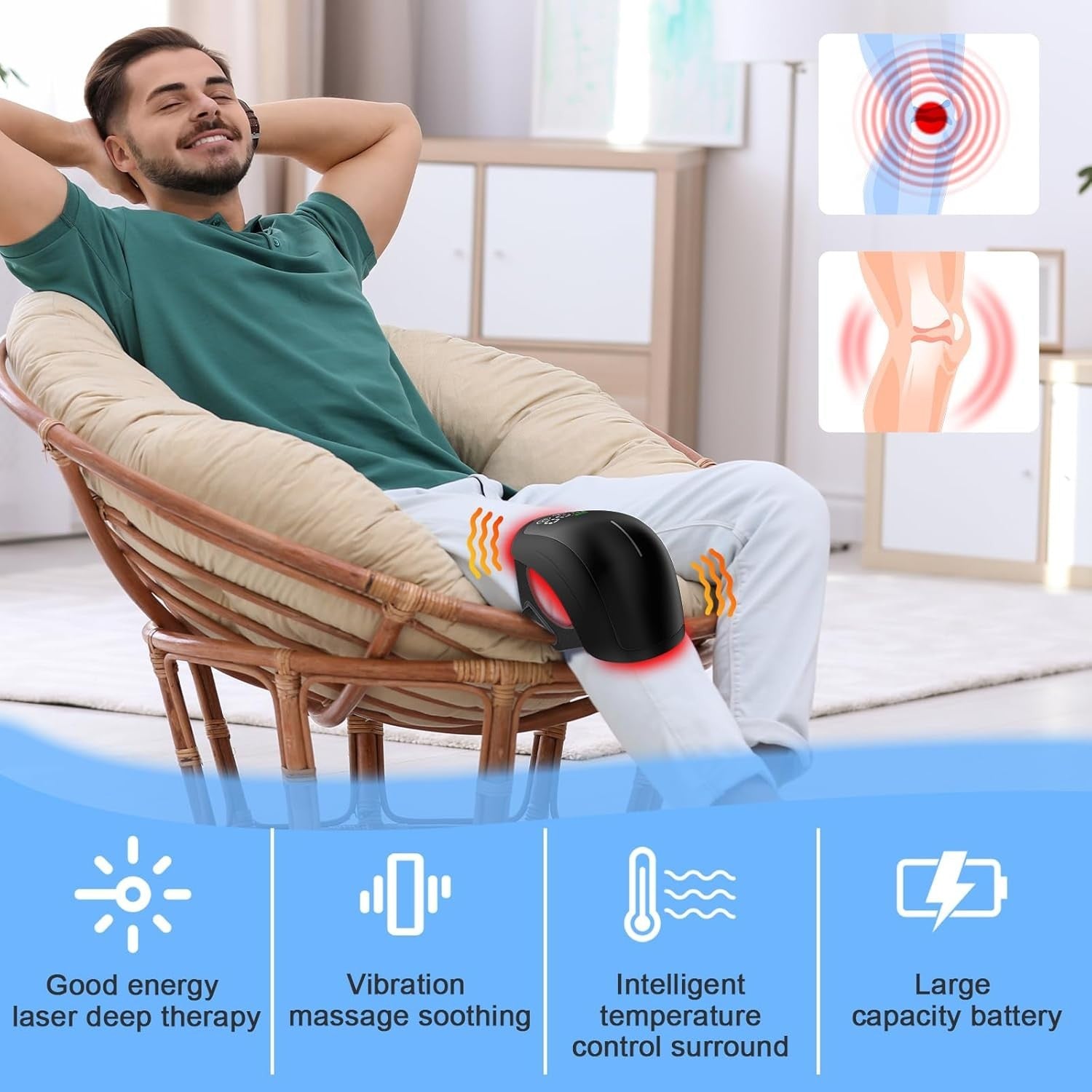 Cordless Infrared Knee Massager with Red Light Therapy & Vibration Pain Relief
