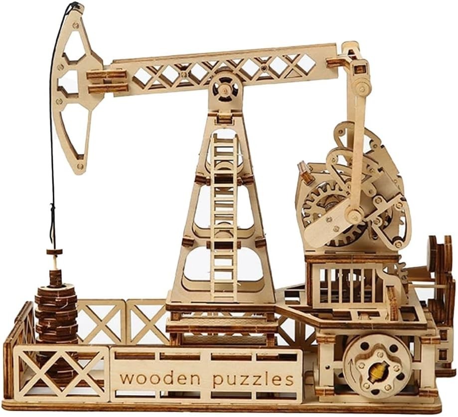 3D Wooden Oil Derrick Puzzle DIY Engineering Model Kit Home Decor Build