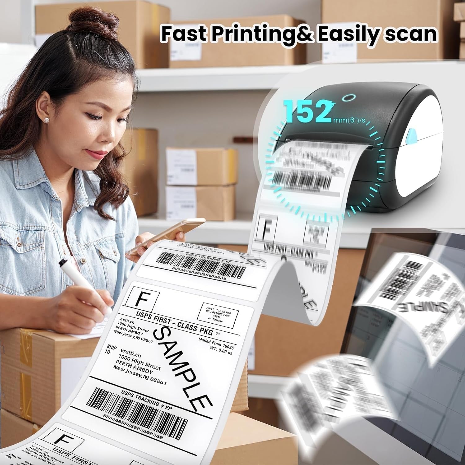 4x6 Bluetooth Thermal Label Printer Shipping Postage