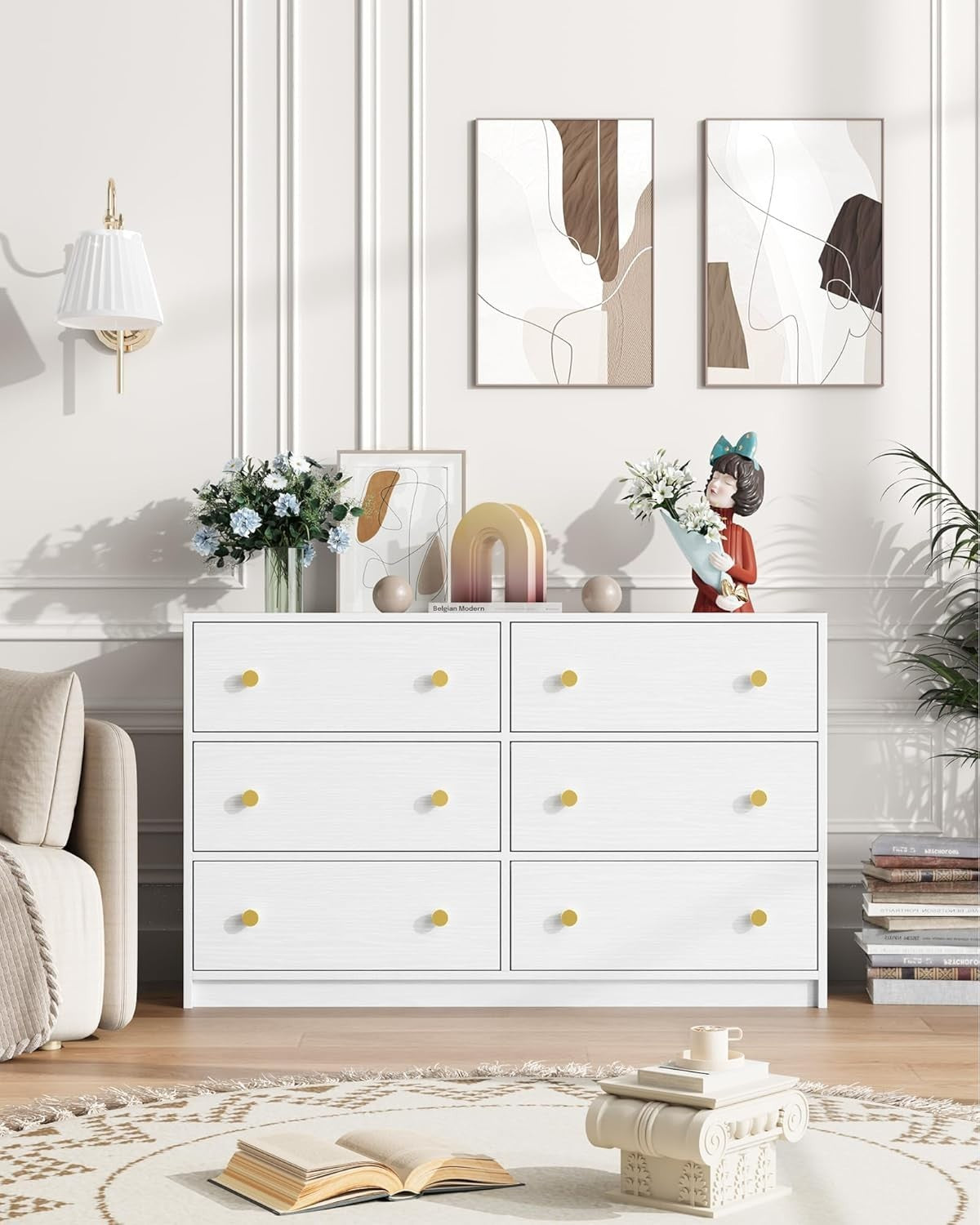 White 6 Drawer Dresser Chest Storage Unit Cabinet for Bedroom Hallway