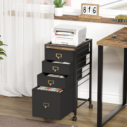 Black Metal Rolling File Cabinet 4 Drawer Locking Under Desk Storage