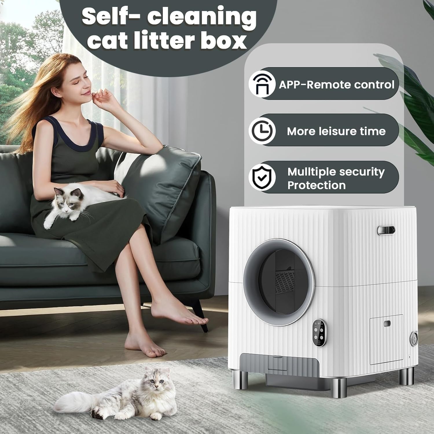 Self Cleaning Cat Litter Box APP Video Monitor Auto Door Odor Control