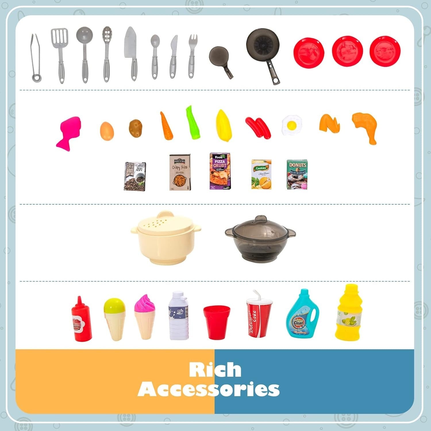 Kids Play Kitchen Blue w/ Lights Sounds Running Water Steam Effects