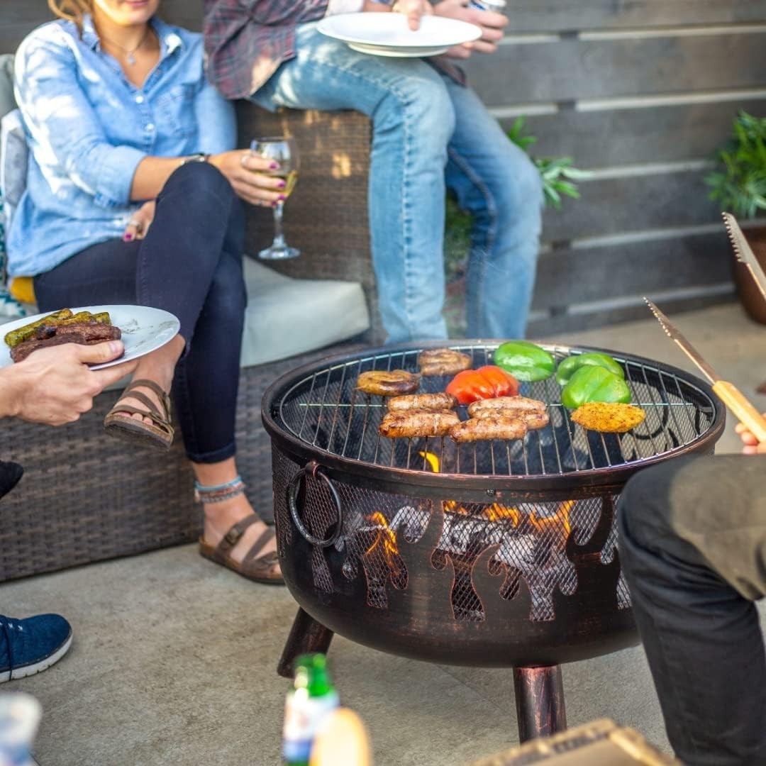 Outdoor Steel Firebowl Fire Pit with BBQ Grill 61cm Patio Heater Garden Heater