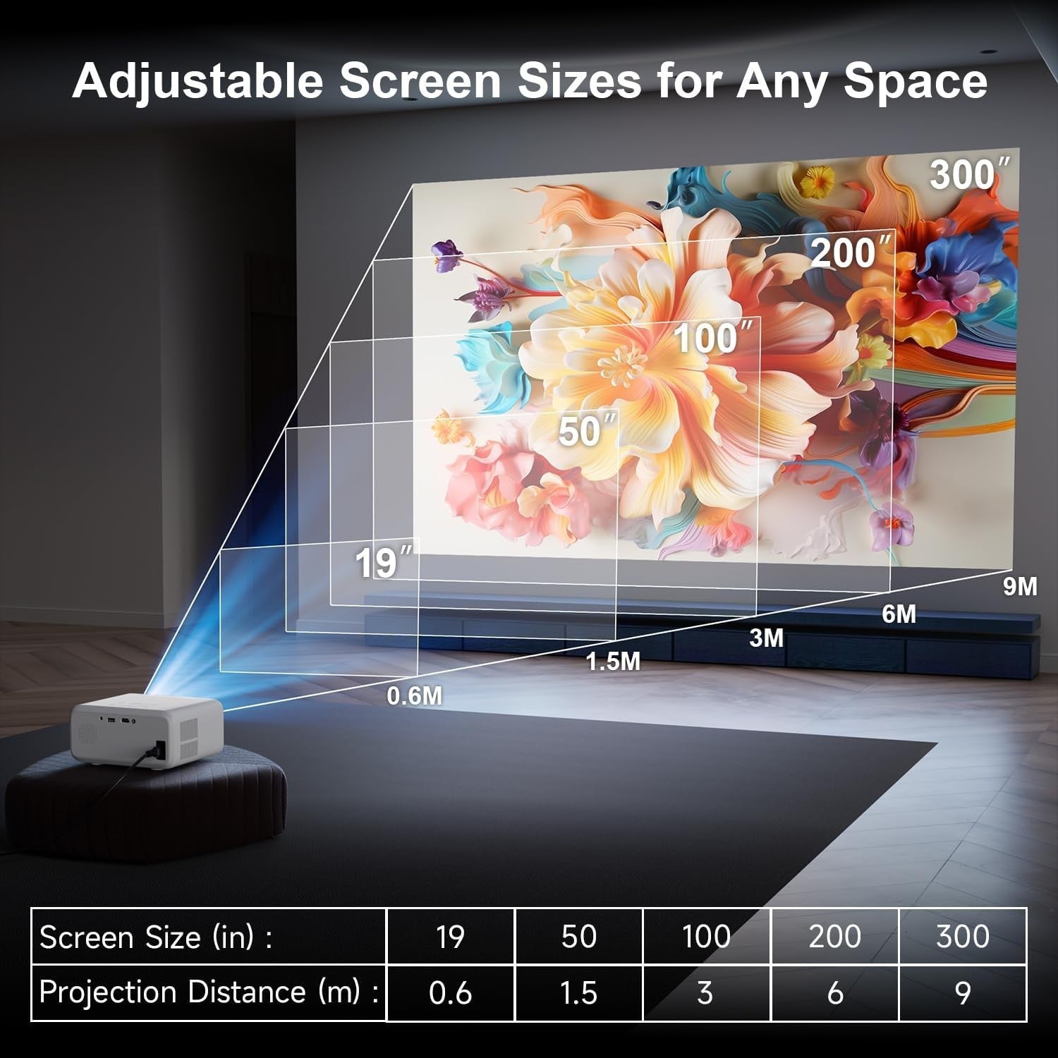 Mini WiFi Bluetooth Projector 1080P Support 13000L Auto Keystone 300"