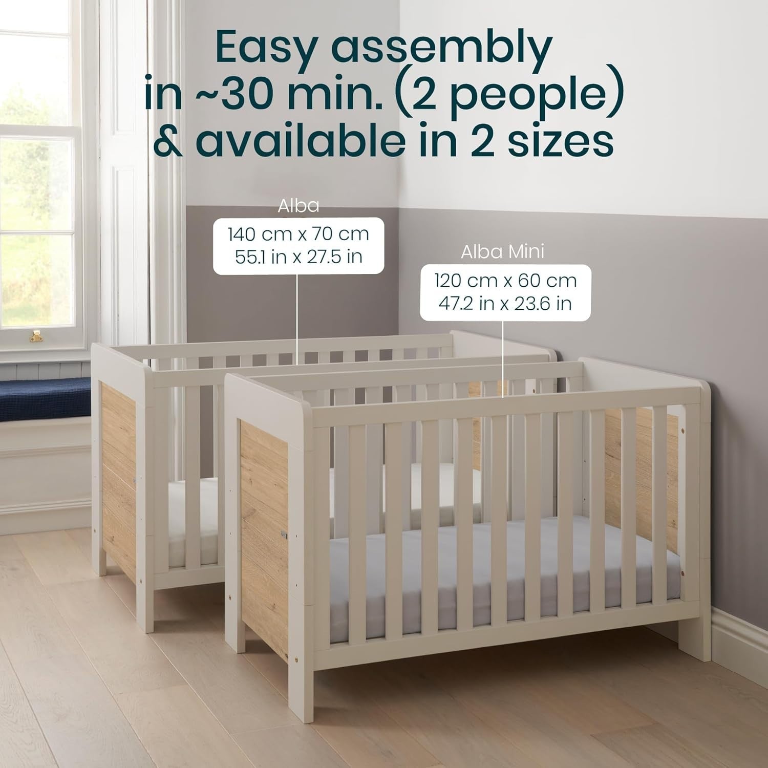3in1 Baby Cot Bed Crib Toddler Day Bed Adjustable Wooden Convertible Oak
