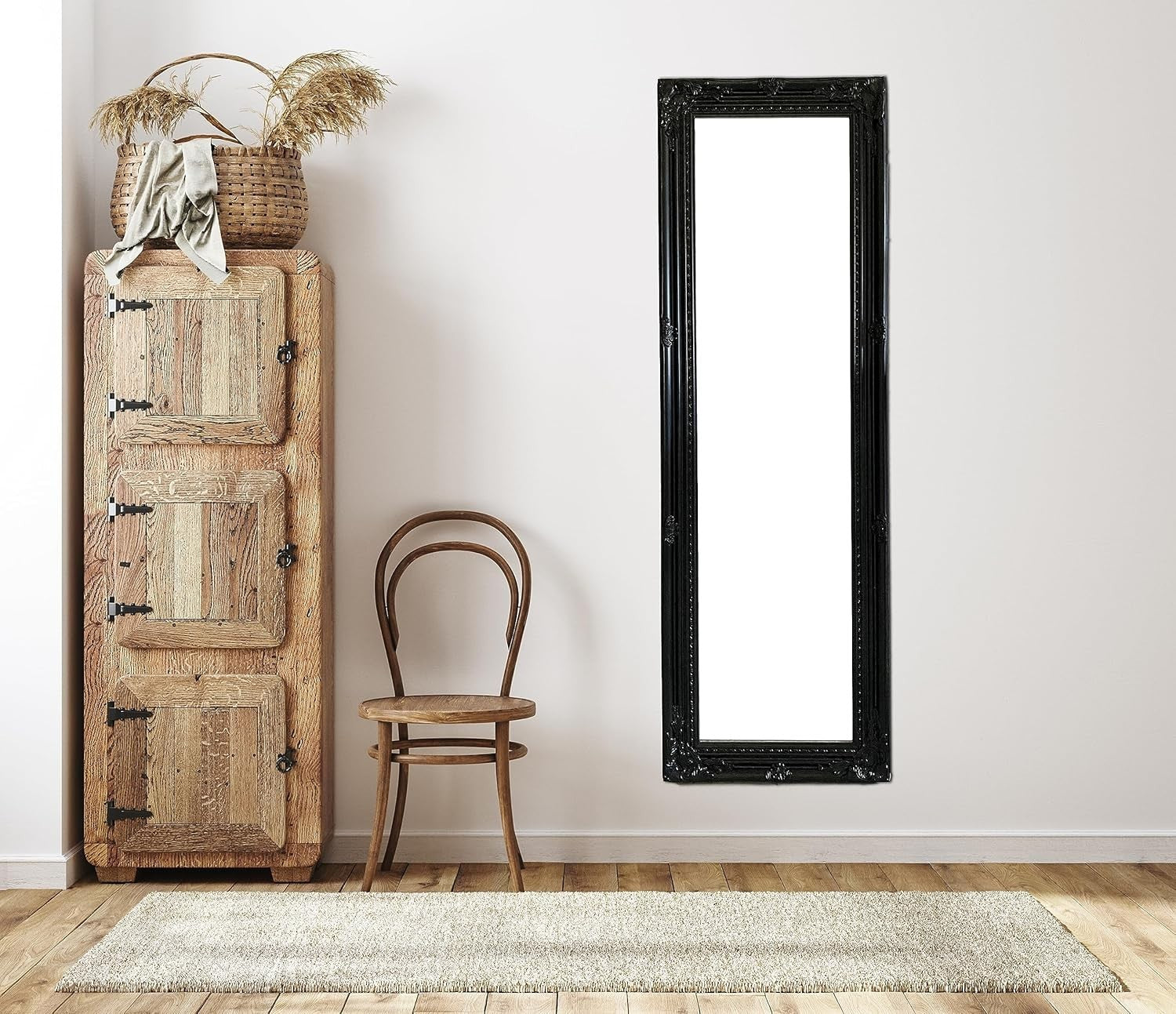 Black Ornate Full-Length Dressing Wall Mirror 142x47cm Antique Style