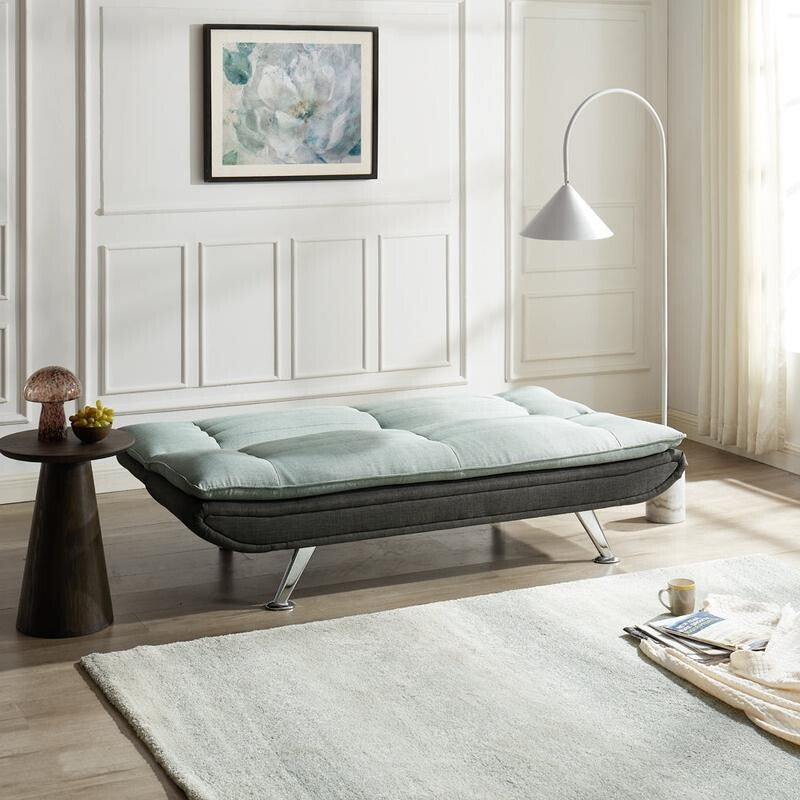 3 Seater Grey Sofa Bed Click Clack | Charcoal Contrast Fabric & Chrome Legs