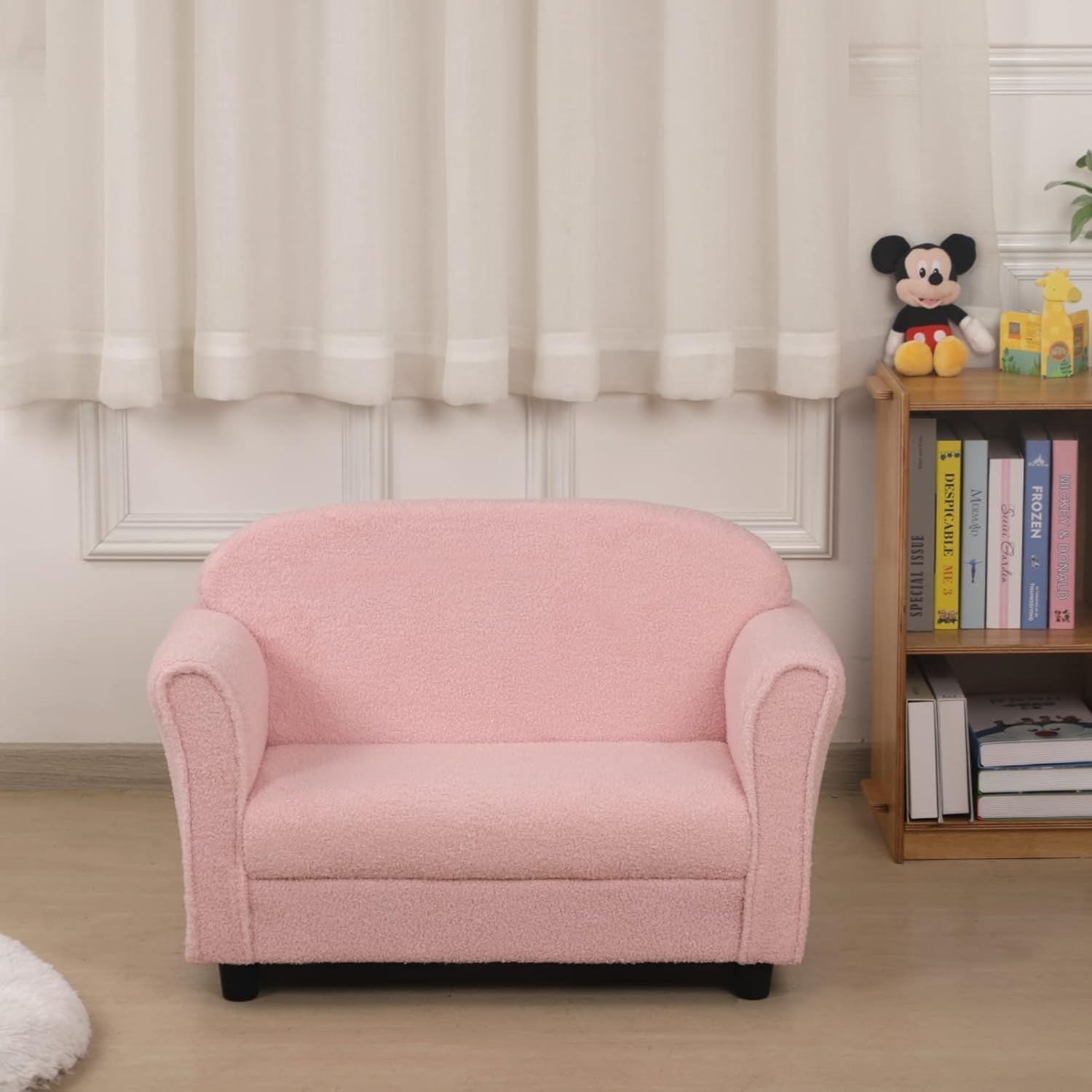 Children Double Seater Sofa Couch Pink Toddler Armchair Sherpa Fabric 0-3Y